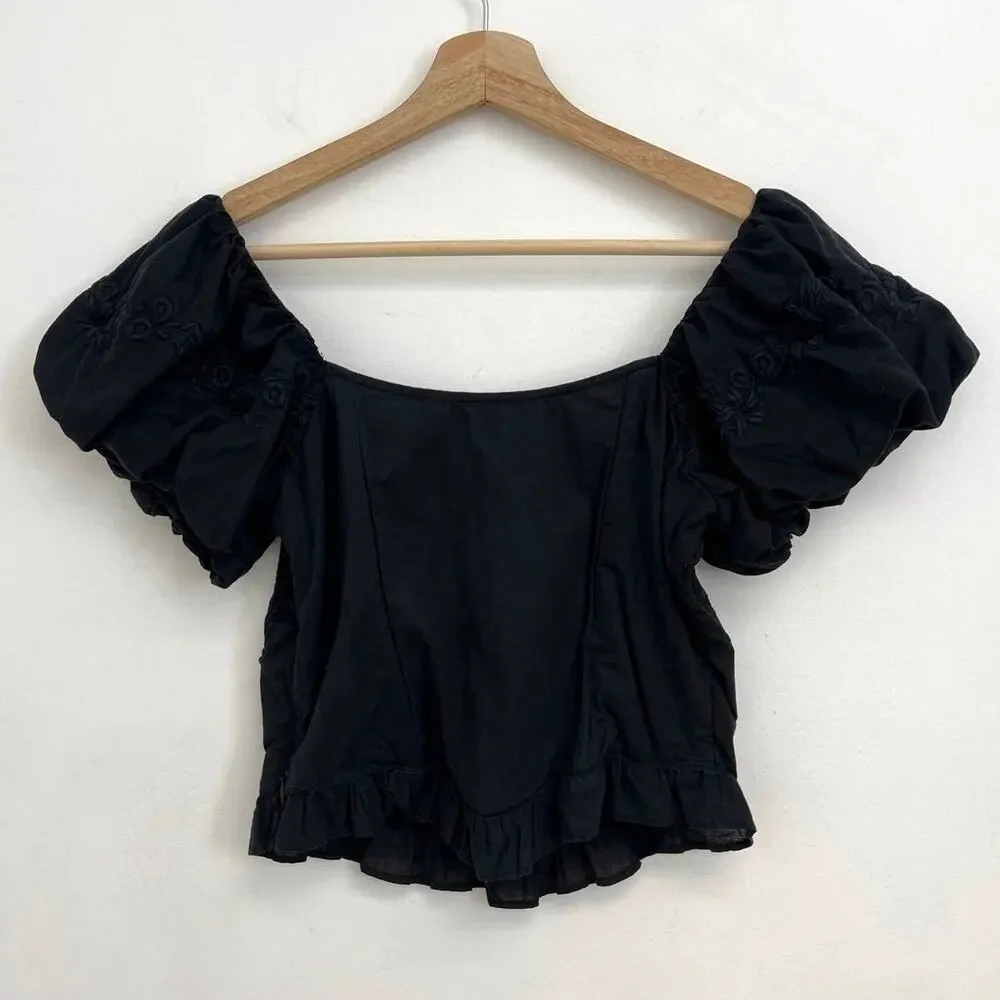 LoveShackFancy Breonna Corset Crop Top Square Neck Dark Romantic Ruffle - Size 2